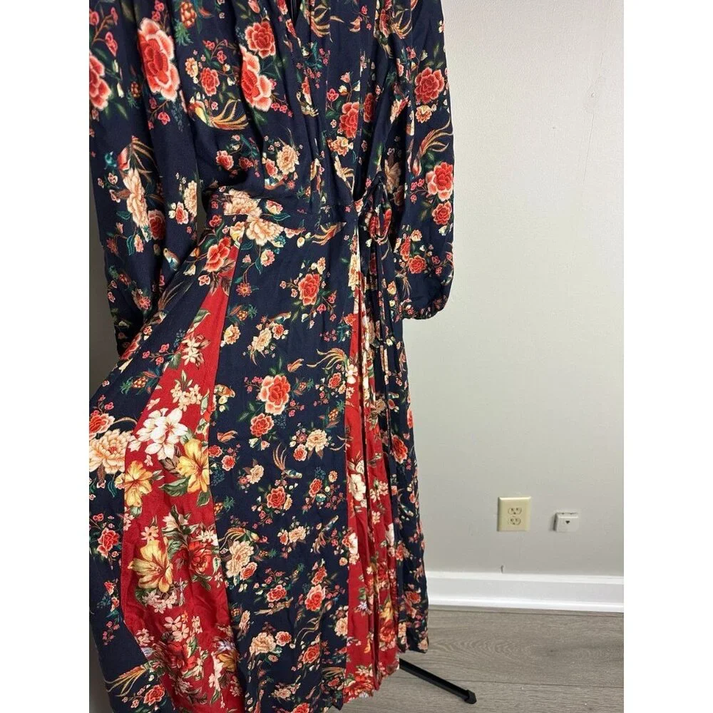 Farm Rio Wrap Gracia Dress Navy Floral Maxi 1X $275 - Picture 6 of 10